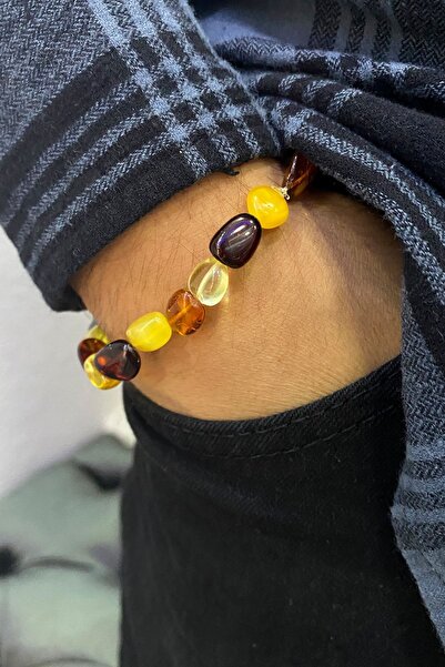 Agai Silver سوار كهرمان كبير مزدوج اللون