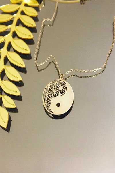 Agai Silver Ying Yang ve Yaşam Çiçeği Model Altın Kaplama Gümüş Kolye