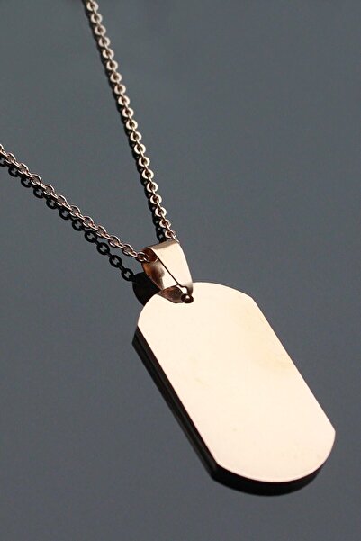 Agai Silver Askeri Künye Model Rose Kaplama Gümüş Erkek Kolye