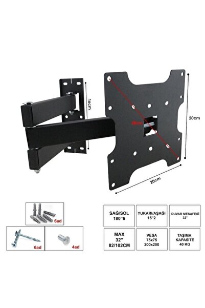 technozi Tüm Markalar Ile Uyumlu Televizyon Duvar Asma Aparatı Hareketli Üç Kollu 32 82-102cm