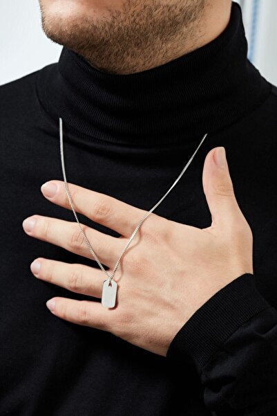 Agai Silver Askeri Künye Erkek Gümüş Plaka Gurmet Zincirli Kolye