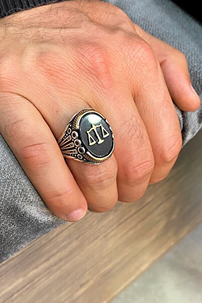 Agai Silver Adalet Terazisi Model Oniks Taşlı Gümüş Erkek Yüzük