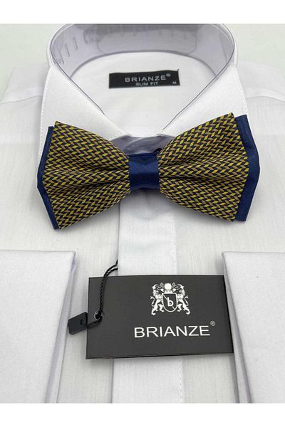 Brianze Navy Blue Yellow Patterned Bow Tie