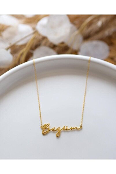 Agai Silver 925 Ayar Gümüş El Yazısı Begüm Isimli Kolye, 24 Ayar Altın Kaplama