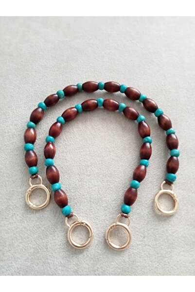 hobi duragı Μπλε Ξύλινη Καφέ Τσάντα με Χάντρες - Λαβή και Αξεσουάρ