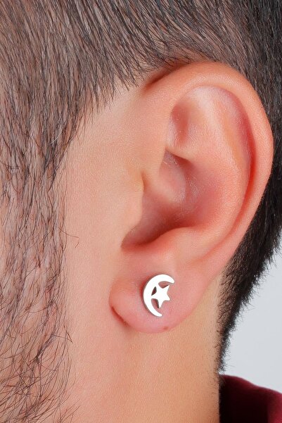 Agai Silver Ay Yıldız Model Gümüş Erkek Küpe