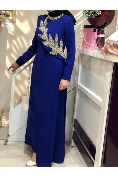 Melissa Kadın Saks Mavisi Taşlı Kalem Etekli Abiye