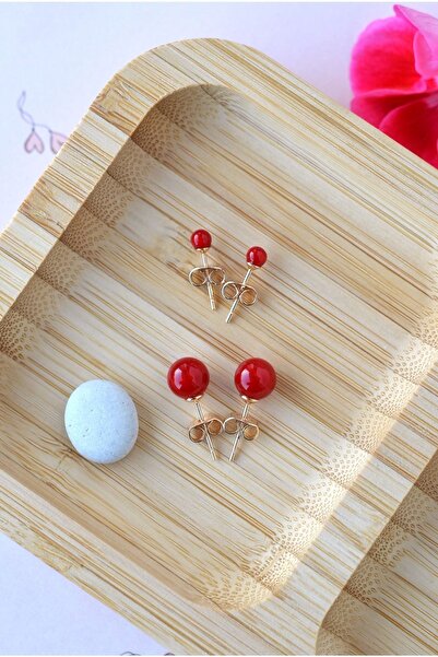 Mu Minamu طقم حلق كروي أحمر 4 قطع