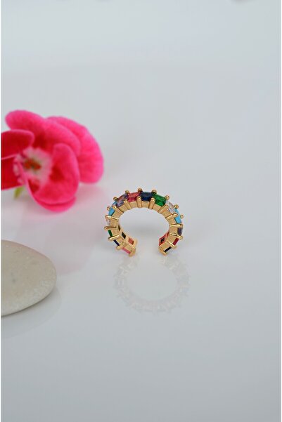 Mu Minamu Zirkon Taşlı Earcuff Taşlı Halka Sıkıştırmalı Kıkırdak Küpesi