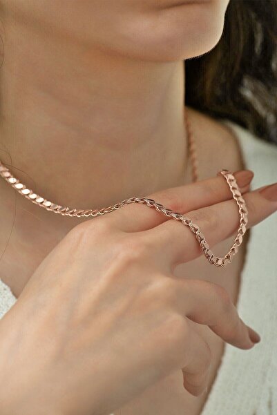 Agai Silver Pullu Arpa Zincir Modeli Rose Kaplama 925 Ayar Gümüş Kolye