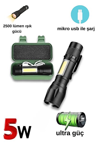 goldixpir Ultra Güçlü Usb Şarjlı El Feneri Kutulu Kamp Feneri Avcılık Feneri