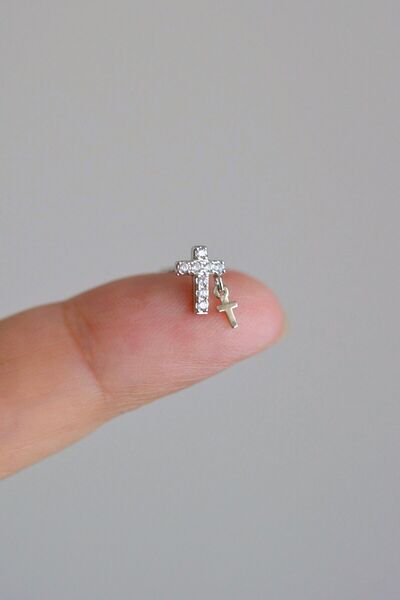 Mu Minamu Rodyum Minimal Haç Küpe