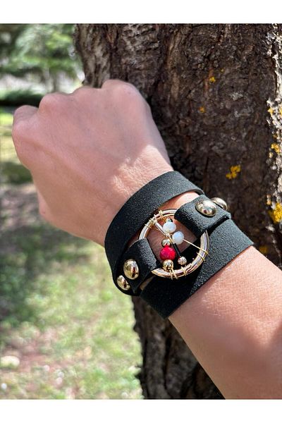 AGG TASARIM Bead Detailed Leather Bracelet
