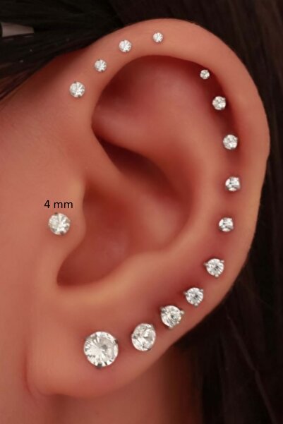 Mu Minamu 8 mm Barlı 316 L Çelik Tektaş Tragus Piercing Helix Kıkırdak Conch Burun Dudak