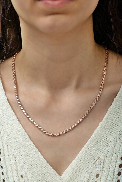 Agai Silver Pullu Arpa Zincir Modeli Rose Kaplama 925 Ayar Gümüş Kolye