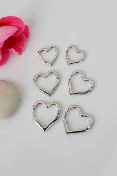 Mu Minamu Kalp Model İnce Düz Halka Kalpli Küpe Seti 6 Parça Gümüş Renk