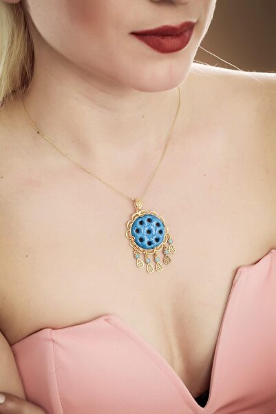 Agai Silver Dokuz Gözlü Süryani Nazar Boncuklu Telkari Altın Kaplama Gümüş Kolye
