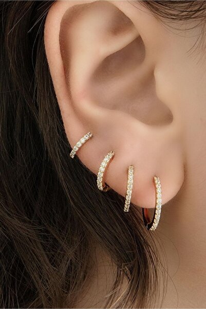 Mu Minamu Taşlı Küçük Halka Küpe Lob Kıkırdak Helix