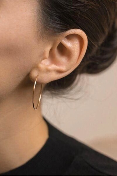 Mu Minamu Düz Çok İnce Halka Küpe İncecik Halka Küpe