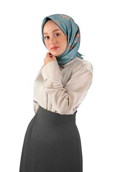 Bursa İpek Φουλάρι με μοτίβο Daisy Mint Silk Twill
