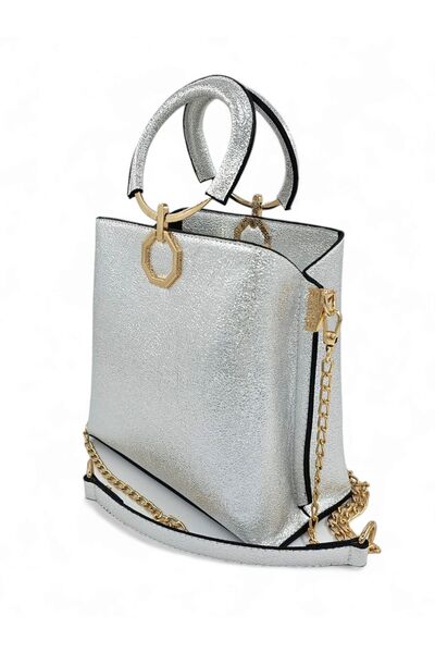 Evident Gümüş Rengi Halka Kulplu Zincirli El Ve Omuz Kadın Çantası