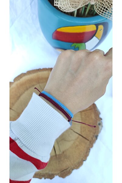 Beybek Gübre Bordo Mavi Taraftar Bileklik - Unisex Makrome Örgü Taraftar Bile...