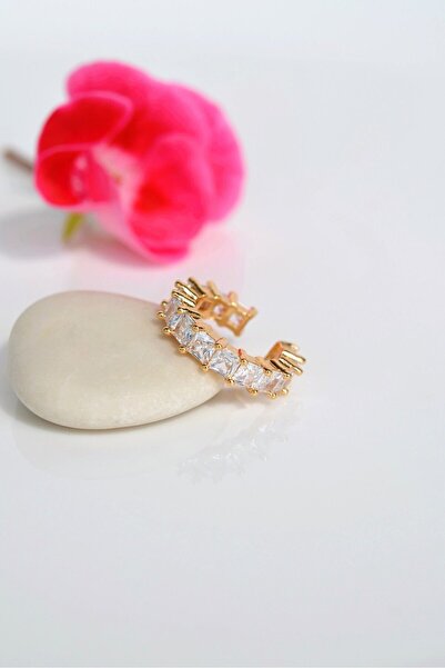 Mu Minamu Zirkon Taşlı Earcuff Taşlı Halka Sıkıştırmalı Kıkırdak Küpesi