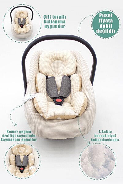 mordesign Çift Taraflı Ortopedik Puset Minderi, Örtü Ve Çarşaf 3' Lü Set, Askı Stil, Ekose Serisi