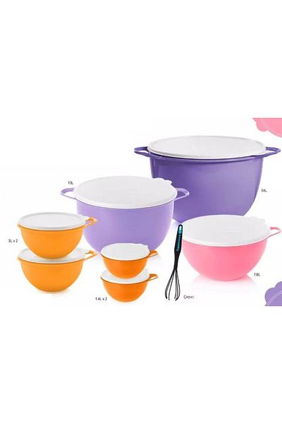 Tupperware Large Mega 7 Piece Mixed Storage Container Whisk Set