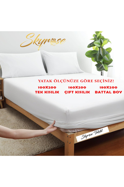 Skyrose Düz Saten Lastikli Çarşaf Seti, Otel ve Ev Tekstili, 3 farklı Ebat Se...