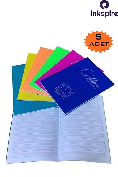 inkspire Caiet de scris A5 cu linie verticală frumoasă - 14,5x21 cm, 40 coli, 5 buc.
