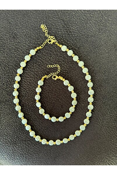 Karlay Elegant Pearl Patterned Gold Necklace and Bracelet Set
