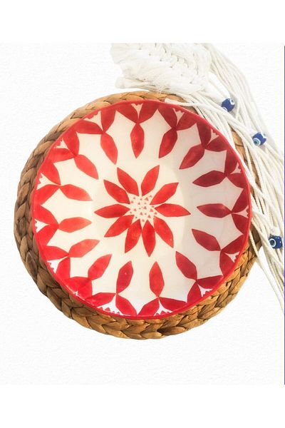 Ganita home Red Flower Patterned Salad Bowl Ceramic - 25 cm