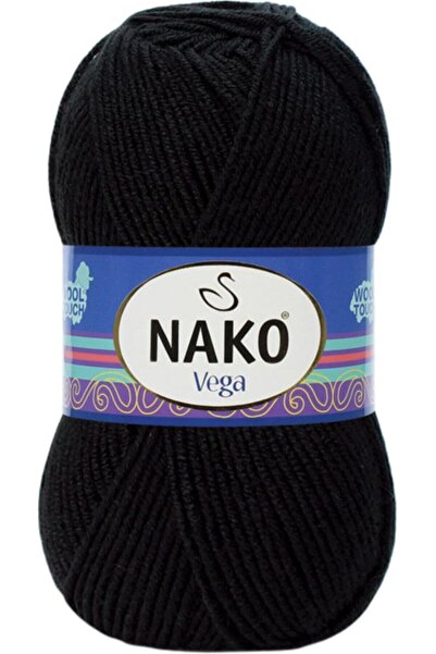 NAKO Vega El Örgü Ipi Ipliği Yünü Renk Kodu:217 Siyah