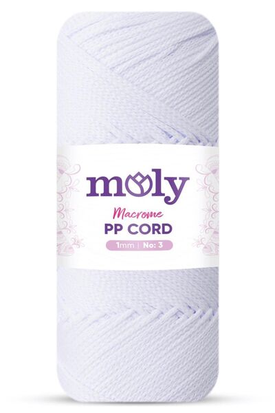 Moly PP Cord Polyester Makrome No:3 1mm 05-Optik Beyaz Örgü İpi 100 Gram