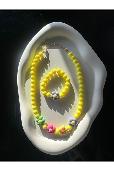 Karlay Sarı Çocuk Kolye Bileklik Takımı Şekerli