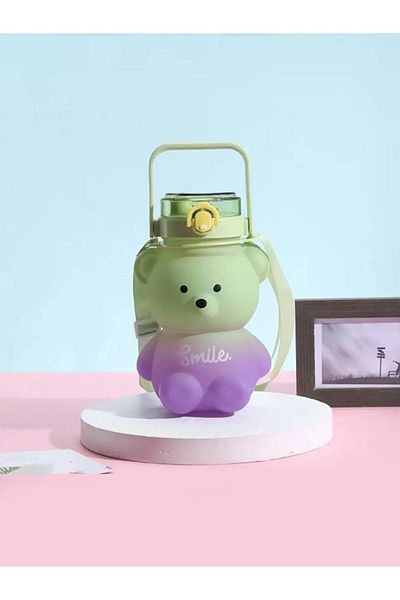 LEON LİFE 800 ml BPA Free Water Bottle - Green-Purple Teddy Bear Model Water Bottle Water Bottle