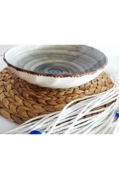 Ganita home Gray Striped Ceramic Salad Bowl - 25 cm