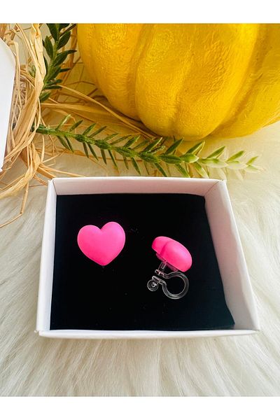 1PARÇAMAVİ Dark Pink Transparent Clip-on Hole-free Heart Earrings