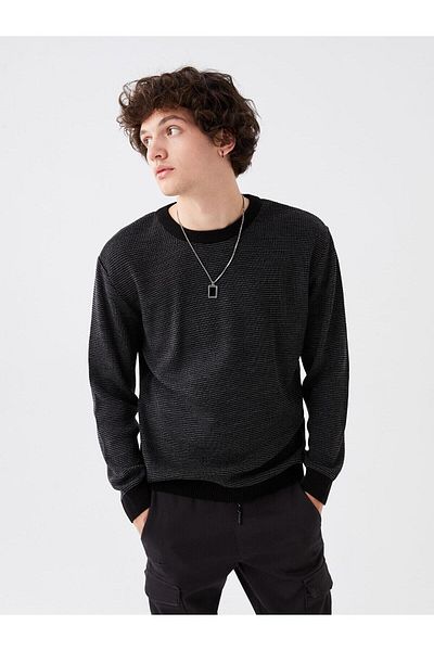 LC Waikiki Ανδρικό πλεκτό πουλόβερ LCW - Casual Anthracite, Crew Neck, Μακρύ μανίκι