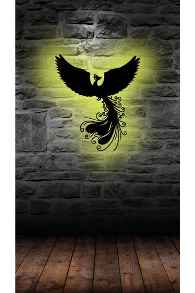 woodenart Ledli Dekoratif Anka Kuşu Phoenix Ahşap Duvar Tablosu