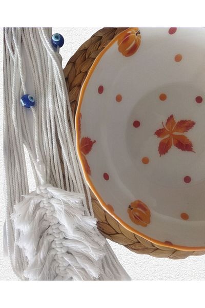 Home 25 cm Ceramic Leaf and Polka Dot Patterned Salad Bowl