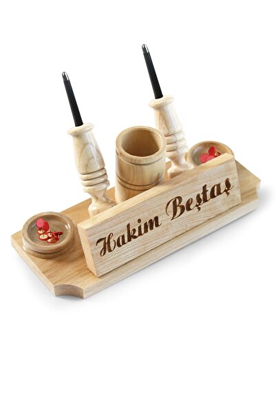 Morvizyon Masa Üstü İsimlik Ahşap Masa Üstü Kalemlik - M757