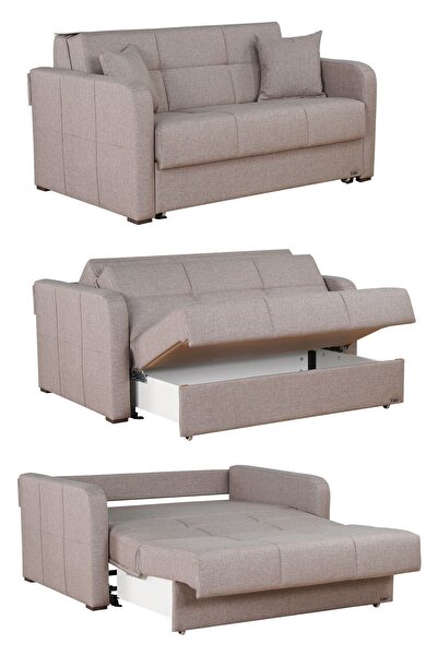 Kilim Mobilya Adonis İki Kişilik Yataklı ve Bazalı Kanepe 140'lık Açık Kahve