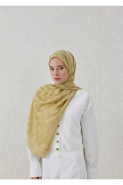 VALORSCARF Σάλι Ζακάρ με σχέδιο ψαροκόκκαλο - Φύλλο ΔΑΦΝΗΣ