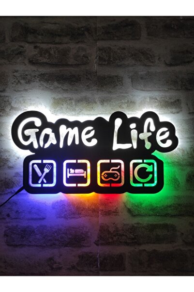 YufiDesign Gamer Duvar Tablosu, Işıklı Gamer Oda Dekoru, Ahşap Gamer Tablo, O...