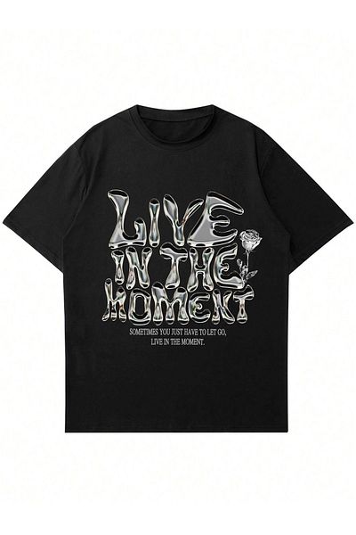 Mad&Calf Μπλουζάκι Unisex Live In The Moment με στάμπα Oversize