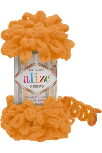 Alize Puffy El Örgü Ipi Ipliği Yünü Renk Kodu:336-koyu Portakal