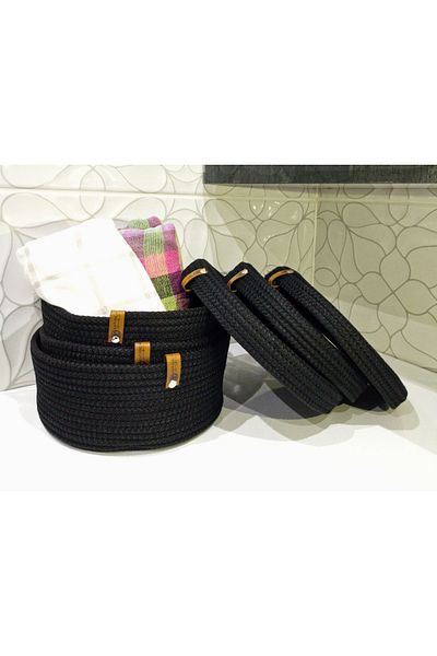 Antioch Art And Design Wicker Bathroom Makeup Sock Towel Organizer - Multi-purpose with Cover, Three Size Black Basket Organizer