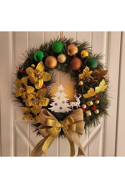 rosfloa rf New Year Luxury Lighted Door Ornament Wreath New Year Decoration Wall Decoration Christmas Gift(35 Cm)